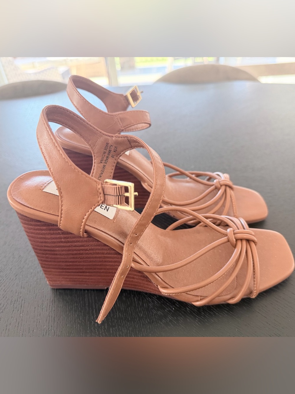 Steve Madden Tan Strappy Knot Wedge Sandals